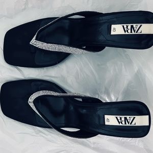 Zara Black Sandals with Rhinestones